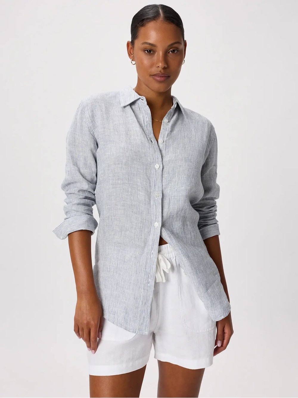 Quince 100% European Linen Blue Pinstripe Button Down Shirt XS